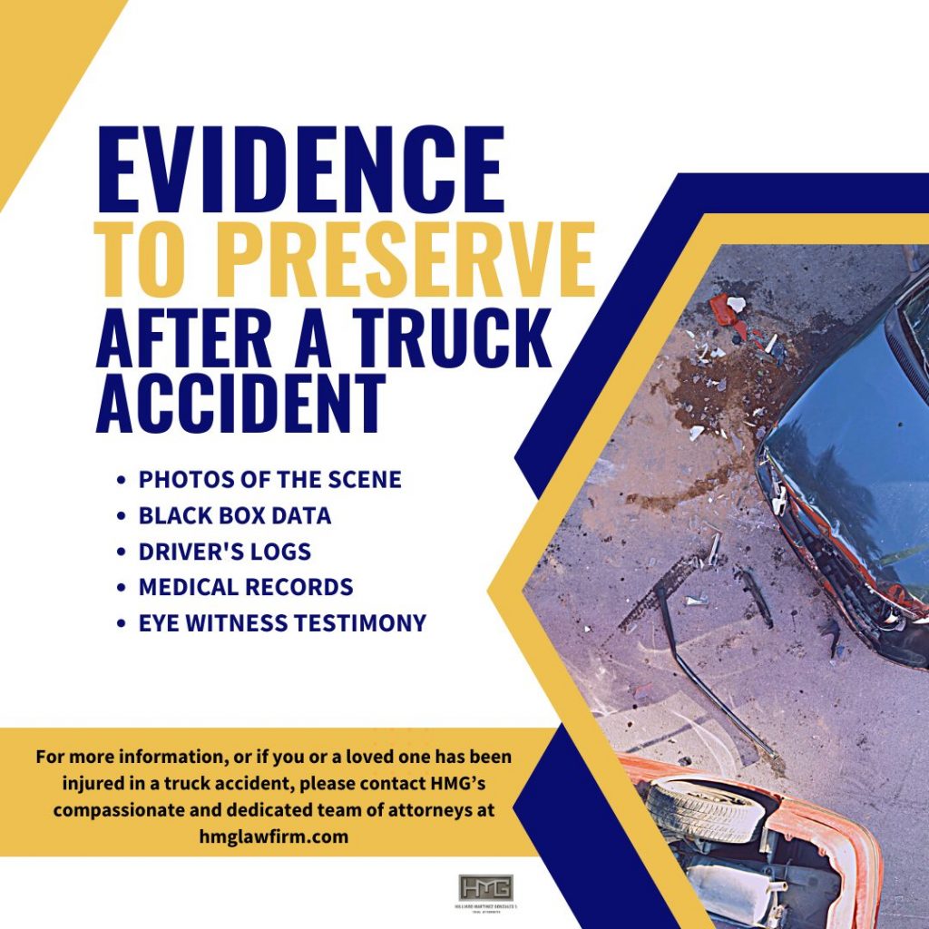 Evidence to Preserve after a truck accident, list
